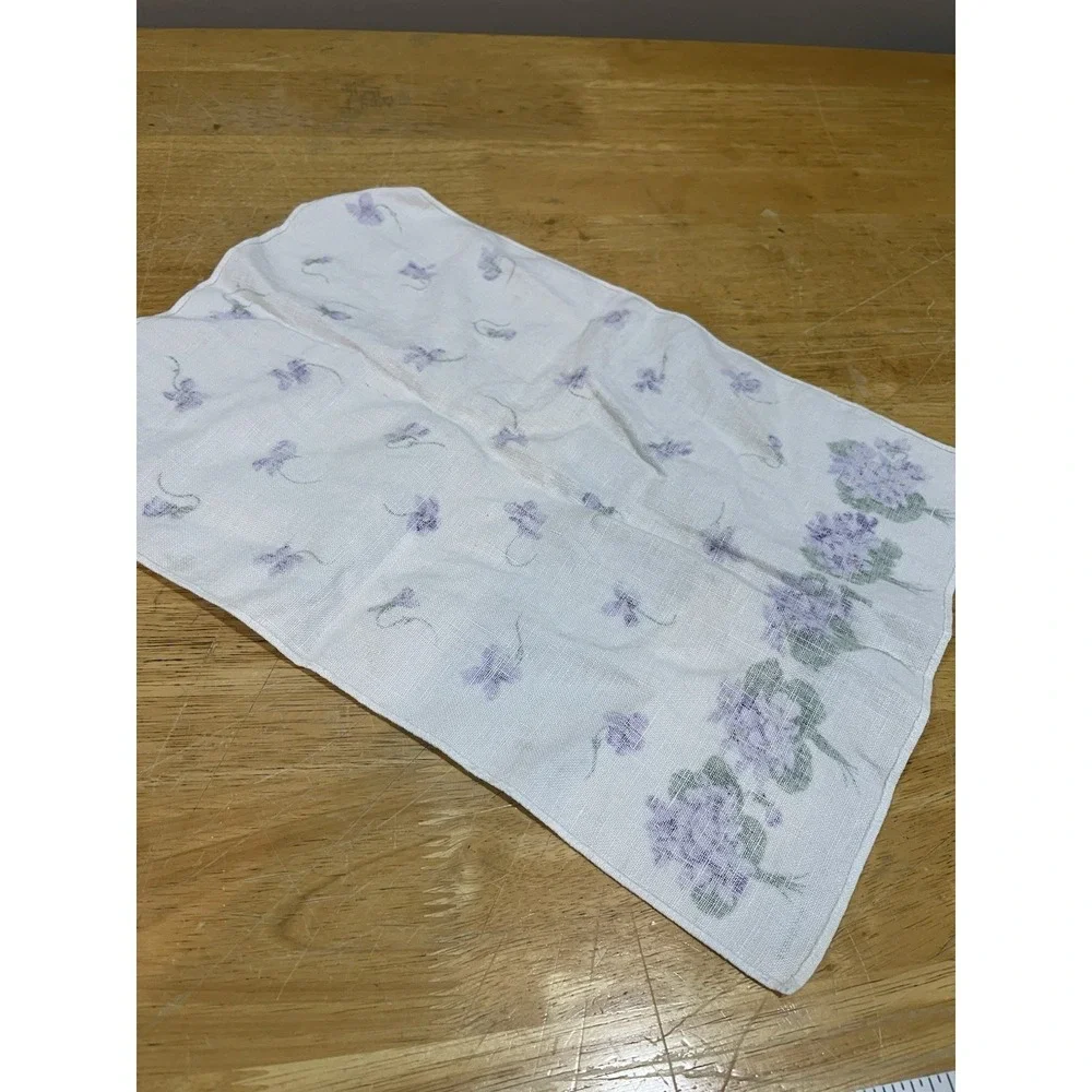 Vintage Kreier Linen Tea Towel‎ Violet Purple Flowers Wall Hanging 16x11 1/2